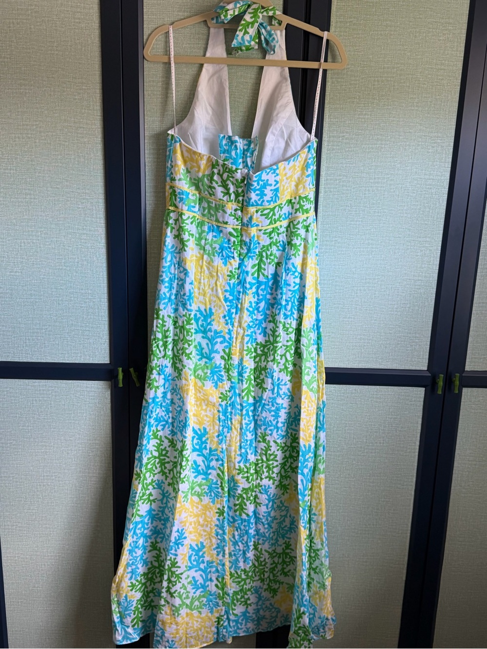 Lilly Pulitzer Blue + Green Reef Print Cotton Halter Maxi Sun Dress, Size 10 - Picture 6 of 11